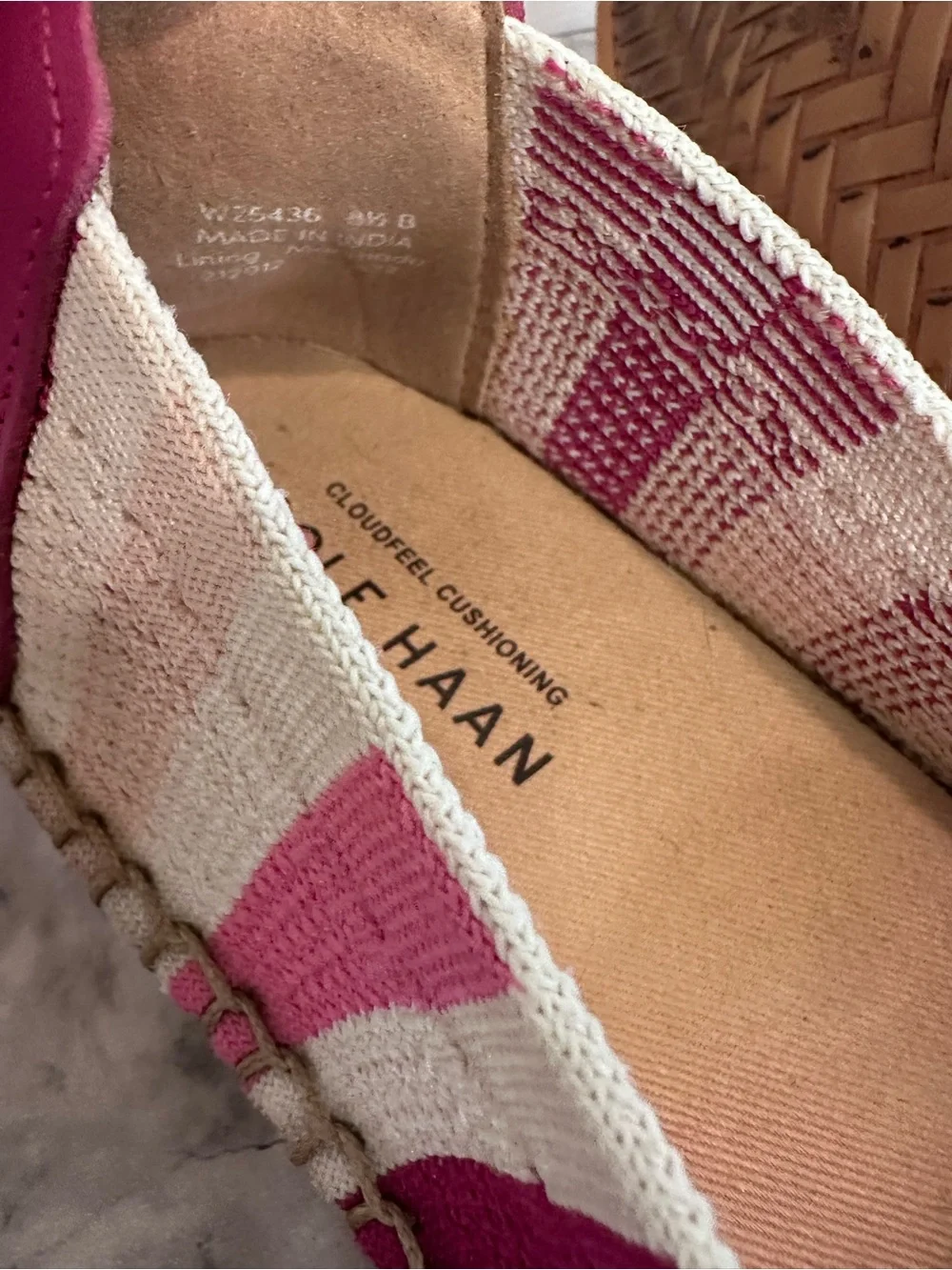 Cole Haan Cloudfeel Pink Stripe Knit Espadrille Flats Women's Size 8 Slip On